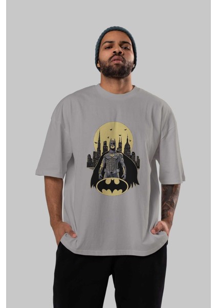 Batman 6 Ön Baskılı Gri Oversize T-Shirt Bisiklet Yaka Pamuk Erkek Kadın indirimleri