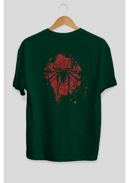 Spiderman (10) Arka Baskılı Zümrüt Yeşili Oversize T-Shirt Bisiklet Yaka Erkek Kadın fiyatları