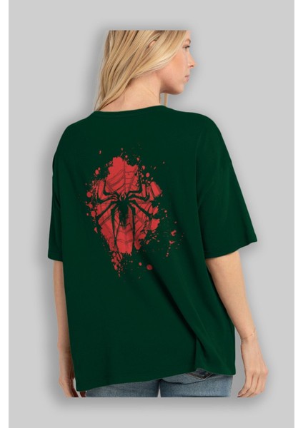 Spiderman (10) Arka Baskılı Zümrüt Yeşili Oversize T-Shirt Bisiklet Yaka Erkek Kadın fırsatları
