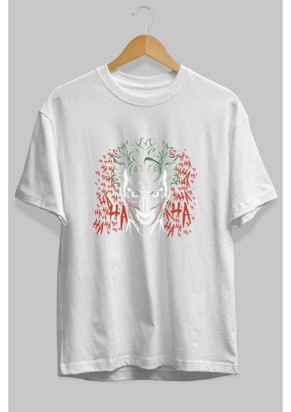 Joker (5) Ön Baskılı Beyaz Oversize T-Shirt Bisiklet Yaka Erkek Kadın fiyatları
