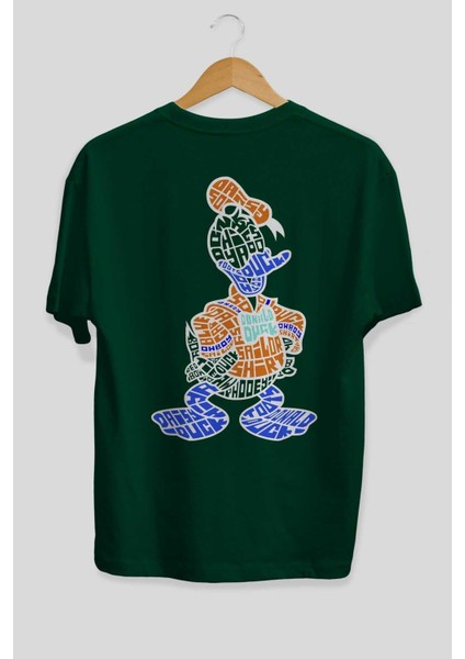 Donald Arka Baskılı Zümrüt Yeşili Oversize T-Shirt Unisex Erkek Kadın Bisiklet Yaka fiyatları