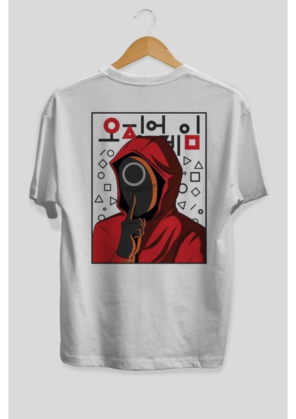 Squid Game (5) Arka Baskılı Beyaz Oversize T-Shirt Bisiklet Yaka Pamuk Erkek Kadın fiyatları