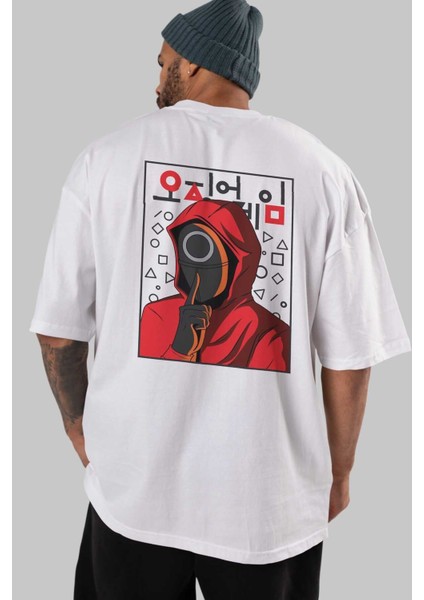Squid Game (5) Arka Baskılı Beyaz Oversize T-Shirt Bisiklet Yaka Pamuk Erkek Kadın indirimleri