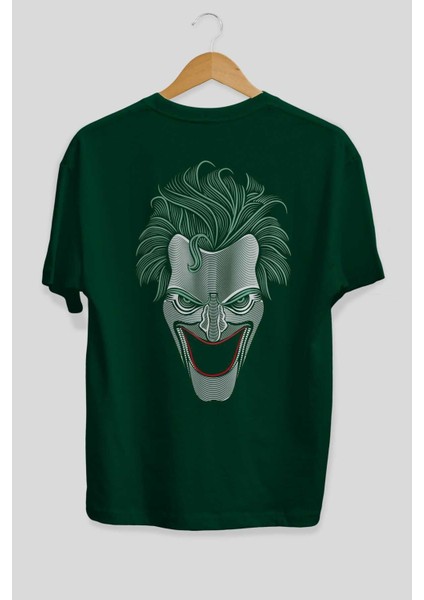 Joker (1) Arka Baskılı Zümrüt Yeşili Oversize T-Shirt Bisiklet Yaka Erkek Kadın fiyatları