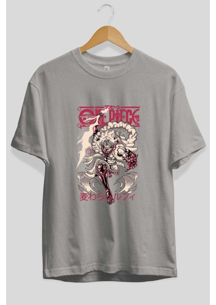 Monkey D. Luff-One Pıece 1 Anime Ön Baskılı Gri Oversize T-Shirt %100 Pamuk Erkek Kadın fiyatları