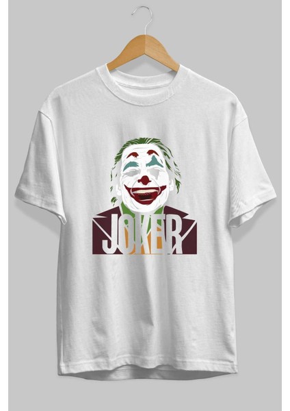 Joker (10) Ön Baskılı Beyaz Oversize T-Shirt Bisiklet Yaka Erkek Kadın fiyatları
