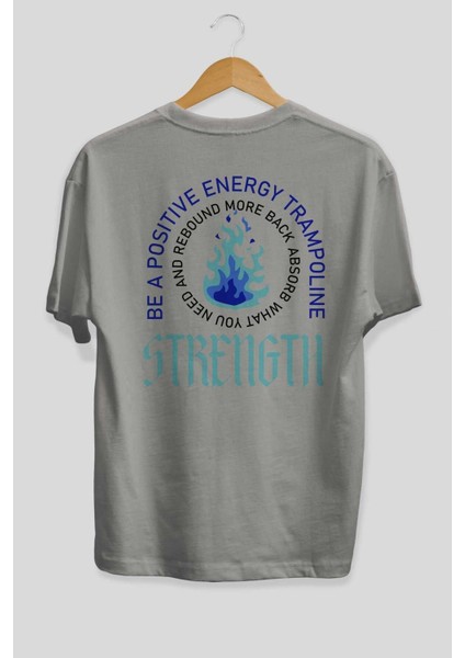 Positive Energy Arka Baskılı Gri Oversize T-Shirt Unisex Erkek Kadın Bisiklet Yaka fiyatları