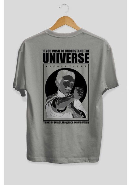 Nicola Tesla Ip Man Arka Baskılı Gri Oversize T-Shirt Unisex Erkek Kadın Bisiklet Yaka fiyatları