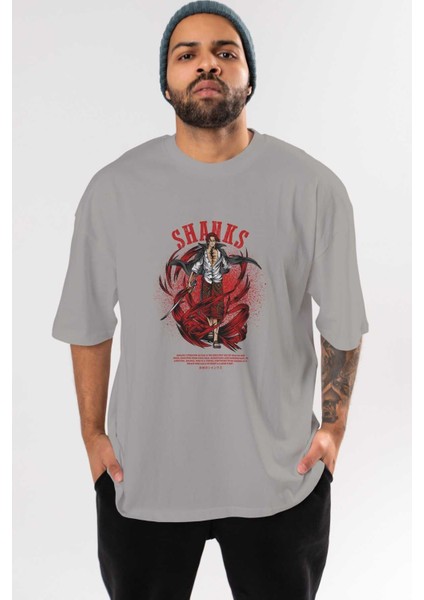 Shanks Anime Ön Baskılı Gri Oversize T-Shirt %100 Pamuk Erkek Kadın
