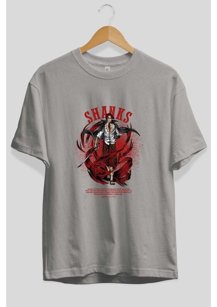 Shanks Anime Ön Baskılı Gri Oversize T-Shirt %100 Pamuk Erkek Kadın fiyatları