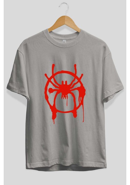 Spiderman (32) Ön Baskılı Gri Oversize T-Shirt Bisiklet Yaka Pamuk Erkek Kadın fiyatları