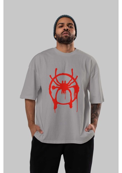 Spiderman (32) Ön Baskılı Gri Oversize T-Shirt Bisiklet Yaka Pamuk Erkek Kadın indirimleri