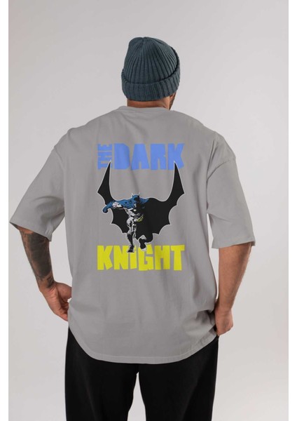 Batman (16) Arka Baskılı Gri Oversize T-Shirt Bisiklet Yaka Pamuk Erkek Kadın