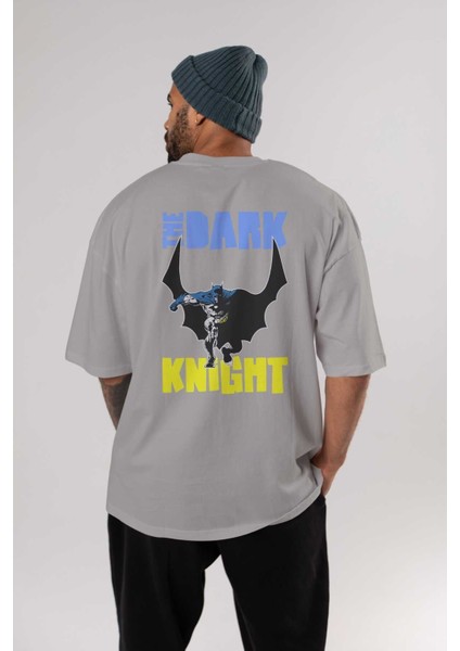 Batman (16) Arka Baskılı Gri Oversize T-Shirt Bisiklet Yaka Pamuk Erkek Kadın fırsatları