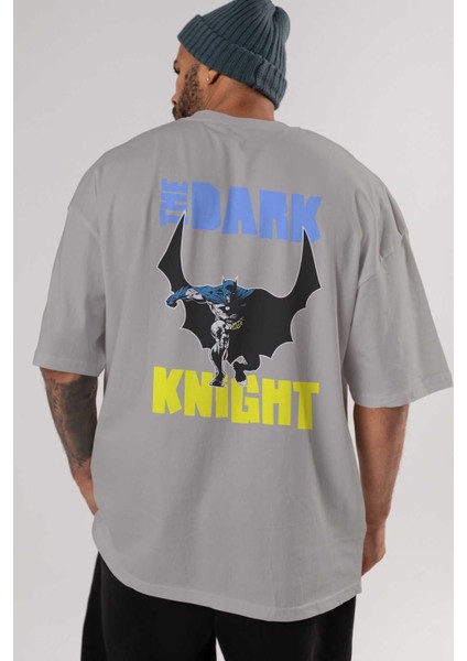 Batman (16) Arka Baskılı Gri Oversize T-Shirt Bisiklet Yaka Pamuk Erkek Kadın indirimleri
