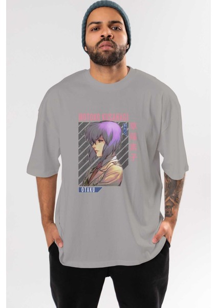 Motoko Kusanagi 4 Anime Ön Baskılı Gri Oversize T-Shirt %100 Pamuk Erkek Kadın