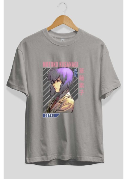 Motoko Kusanagi 4 Anime Ön Baskılı Gri Oversize T-Shirt %100 Pamuk Erkek Kadın fiyatları