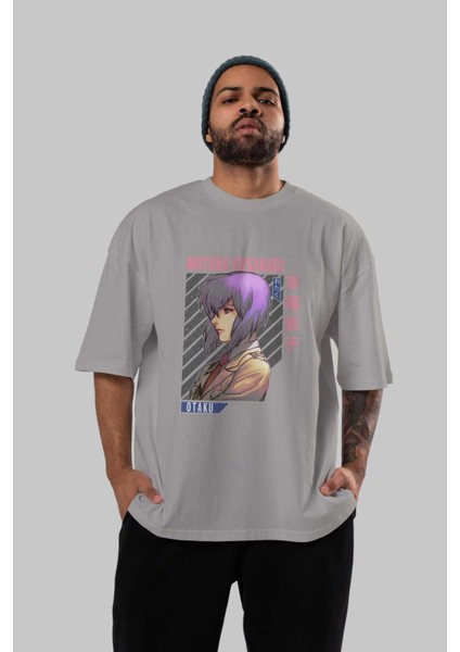 Motoko Kusanagi 4 Anime Ön Baskılı Gri Oversize T-Shirt %100 Pamuk Erkek Kadın indirimleri