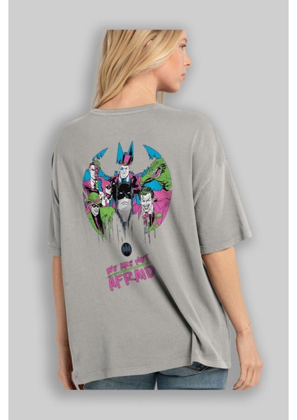 Batman Joker Arka Baskılı Gri Oversize T-Shirt Bisiklet Yaka Pamuk Erkek Kadın modelleri