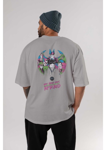 Batman Joker Arka Baskılı Gri Oversize T-Shirt Bisiklet Yaka Pamuk Erkek Kadın fırsatları