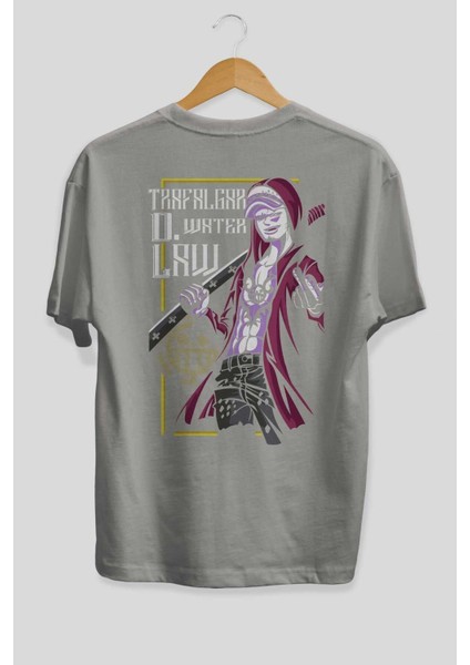 Trafalgar D. Water Law Arka Baskılı Gri Oversize T-Shirt Unisex Erkek Kadın Bisiklet Yaka fiyatları