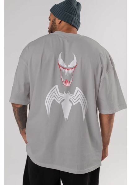 Spiderman (26) Arka Baskılı Gri Oversize T-Shirt Bisiklet Yaka Pamuk Erkek Kadın indirimleri