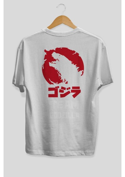 Team Godzilla Arka Baskılı Beyaz Oversize T-Shirt Bisiklet Yaka Pamuk Erkek Kadın fiyatları