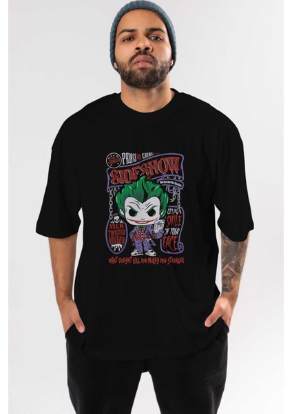 Joker (4) Ön Baskılı Siyah Oversize T-Shirt Bisiklet Yaka Erkek Kadın