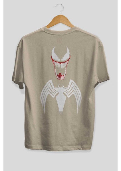 Spiderman (26) Arka Baskılı Bej Oversize T-Shirt Bisiklet Yaka Pamuk Erkek Kadın fiyatları