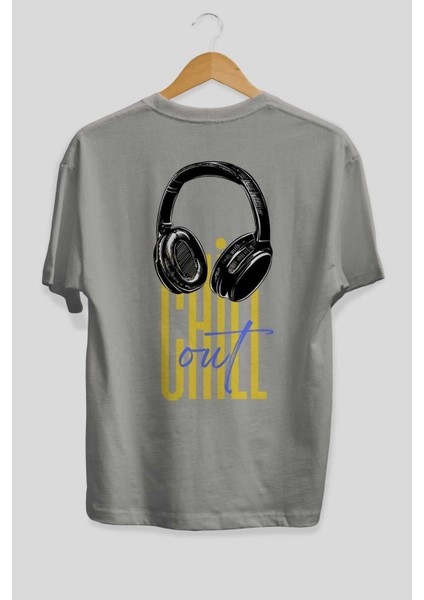 Chill Out Yazılı Arka Baskılı Gri Oversize T-Shirt Unisex Erkek Kadın Bisiklet Yaka fiyatları