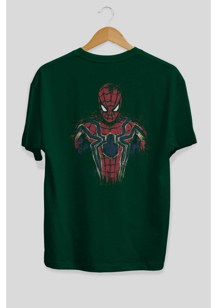 Spiderman (9) Arka Baskılı Zümrüt Yeşili Oversize T-Shirt Bisiklet Yaka Erkek Kadın fiyatları