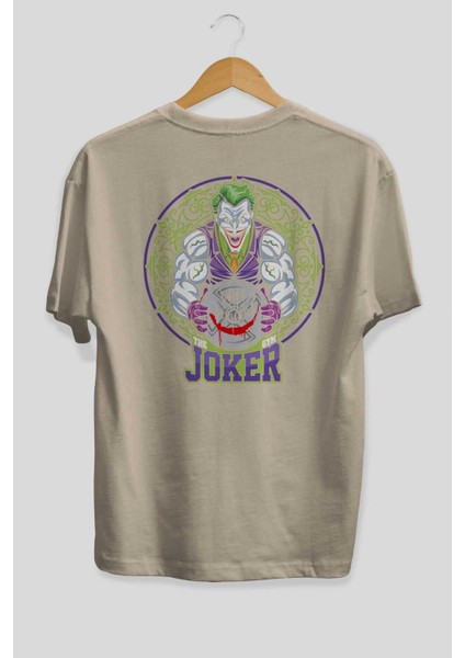 Joker Gym Arka Baskılı Bej Oversize T-Shirt Bisiklet Yaka Pamuk Erkek Kadın fiyatları