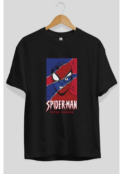 Spiderman (13) Ön Baskılı Siyah Oversize T-Shirt Bisiklet Yaka Erkek Kadın fiyatları