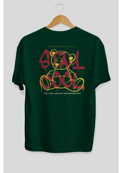Teddy Bear Stay Cool 2 Arka Baskılı Zümrüt Yeşili Oversize T-Shirt Erkek Kadın Bisiklet Yaka fiyatları