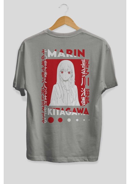 Marın Kıtagawa Anime Arka Baskılı Gri Oversize T-Shirt %100 Pamuk Erkek Kadın fiyatları
