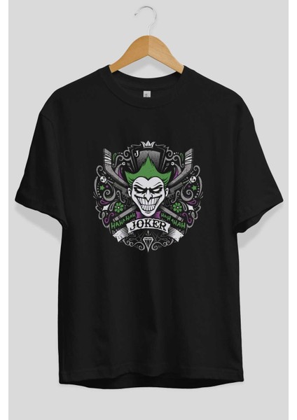 Joker (2) Ön Baskılı Siyah Oversize T-Shirt Bisiklet Yaka Erkek Kadın fiyatları