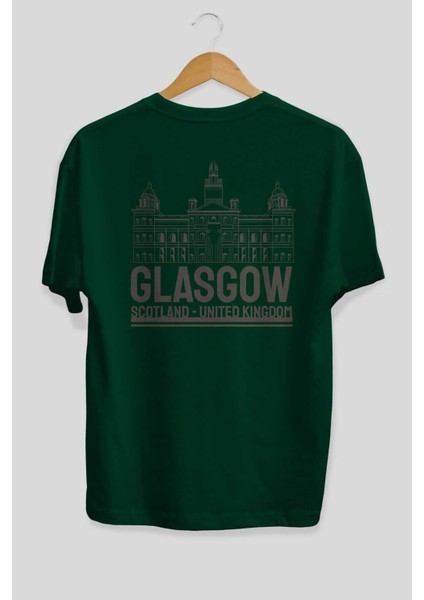 Glasgow Arka Baskılı Zümrüt Yeşili Oversize T-Shirt Unisex Erkek Kadın Bisiklet Yaka fiyatları