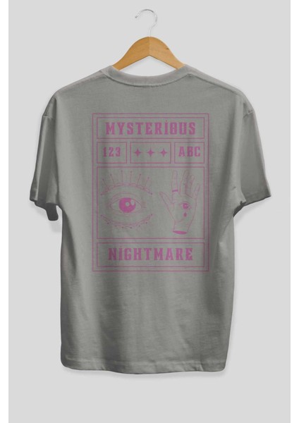 Mysterious Nightmare Arka Baskılı Gri Oversize T-Shirt Unisex Erkek Kadın Bisiklet Yaka fiyatları