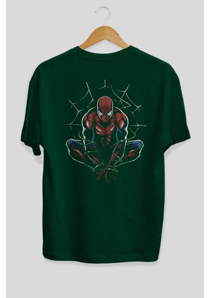 Spiderman (15) Arka Baskılı Zümrüt Yeşili Oversize T-Shirt Bisiklet Yaka Erkek Kadın fiyatları