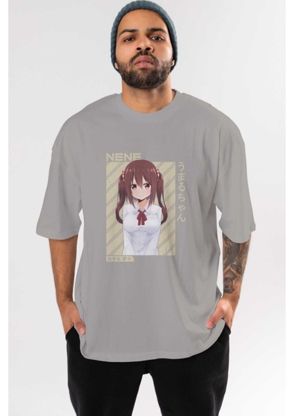 Nene Ebina 1 Anime Ön Baskılı Gri Oversize T-Shirt %100 Pamuk Erkek Kadın
