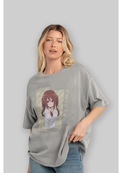 Nene Ebina 1 Anime Ön Baskılı Gri Oversize T-Shirt %100 Pamuk Erkek Kadın fırsatları