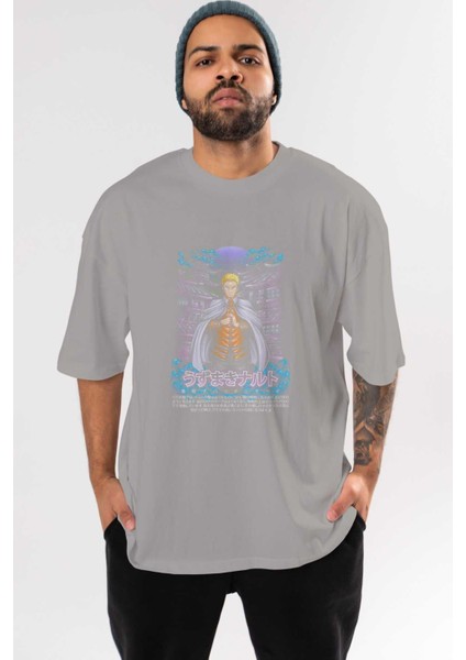 Naruto (8) Anime Ön Baskılı Gri Oversize T-Shirt %100 Pamuk Erkek Kadın