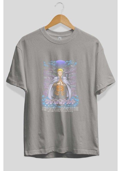 Naruto (8) Anime Ön Baskılı Gri Oversize T-Shirt %100 Pamuk Erkek Kadın fiyatları