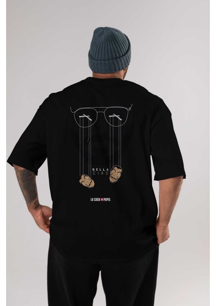 La Casa De Papel (11) Arka Baskılı Siyah Oversize T-Shirt Bisiklet Yaka Pamuk Erkek Kadın