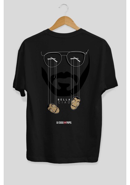 La Casa De Papel (11) Arka Baskılı Siyah Oversize T-Shirt Bisiklet Yaka Pamuk Erkek Kadın