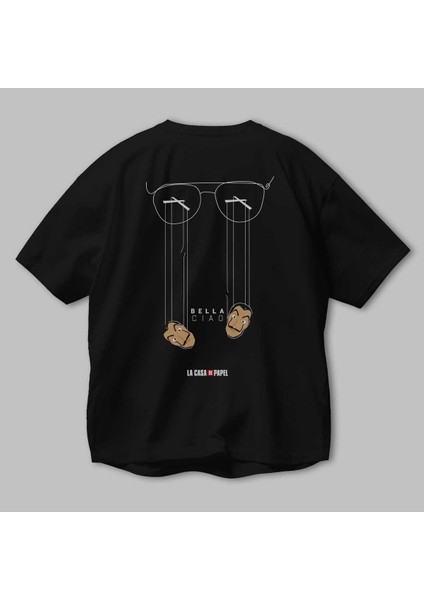 La Casa De Papel (11) Arka Baskılı Siyah Oversize T-Shirt Bisiklet Yaka Pamuk Erkek Kadın