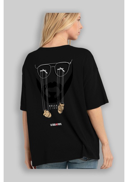 La Casa De Papel (11) Arka Baskılı Siyah Oversize T-Shirt Bisiklet Yaka Pamuk Erkek Kadın