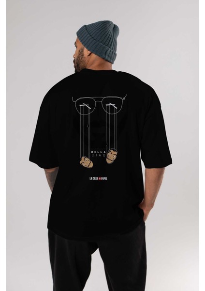 La Casa De Papel (11) Arka Baskılı Siyah Oversize T-Shirt Bisiklet Yaka Pamuk Erkek Kadın