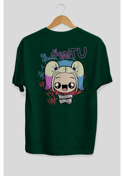 Harley Quinn Arka Baskılı Zümrüt Yeşili Oversize T-Shirt Bisiklet Yaka Erkek Kadın fiyatları