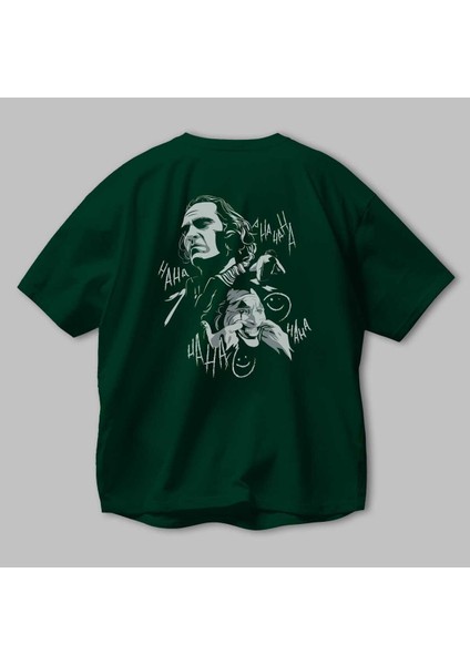 Joker 2 Arka Baskılı Zümrüt Yeşili Oversize T-Shirt Bisiklet Yaka Erkek Kadın modelleri
